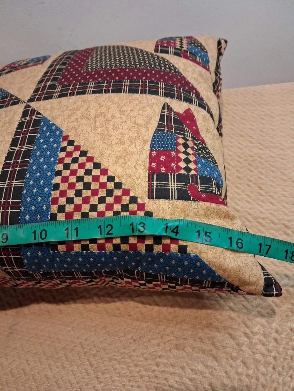 Handmade Patchwork Quilt Cat Throw Pillow 16x16